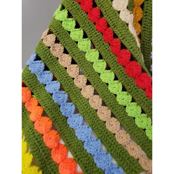 Vintage Afghan Throw blanket retro decor grandma‎ cottage rainbow LGBT colorful - Picture 3 of 10